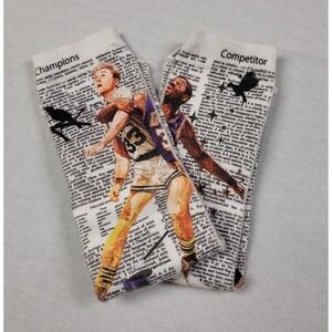 ArtNWordz Unisex Newspaper Socks  Larry Bird (Celtics) Magic Johnson (Lakers)